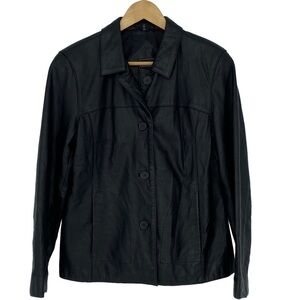 Outbrook black leather button down collared jacket, M